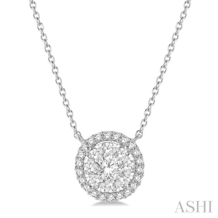 3/4 Ctw Circular Round Cut Diamond Lovebright Pendant With Chain in 14K White Gold