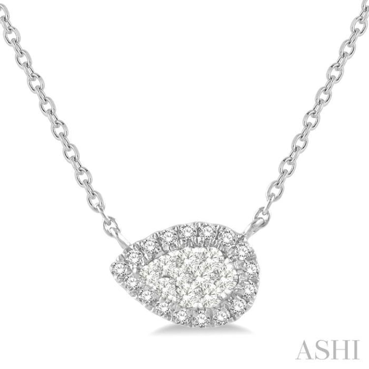 Pear Shape East-West Halo Lovebright Essential Diamond Necklace