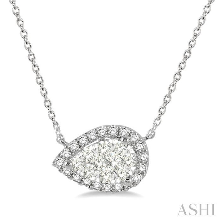 Pear Shape East-West Halo Lovebright Essential Diamond Necklace