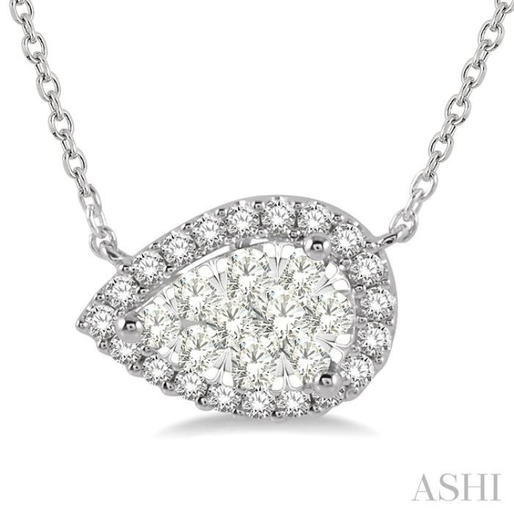 Pear Shape East-West Halo Lovebright Essential Diamond Necklace