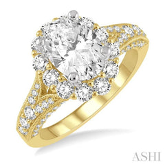 Oval Shape Semi-Mount Halo Diamond Engagement Ring