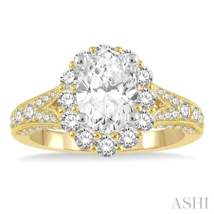 Oval Shape Semi-Mount Halo Diamond Engagement Ring