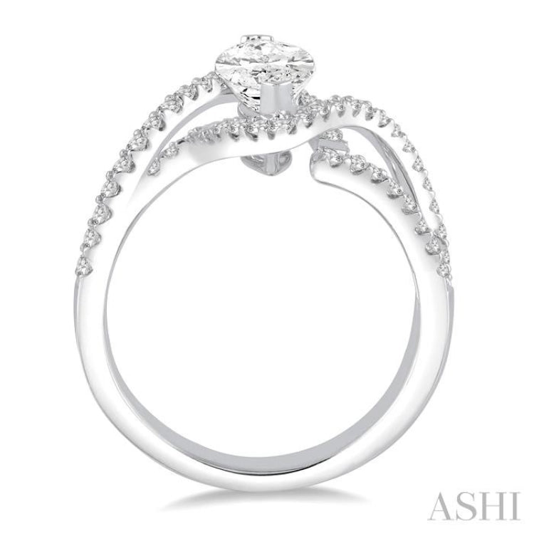 5/8 Ctw Marquise Center Bypass Shank Semi-Mount Round Cut Diamond Ring in 14K White Gold