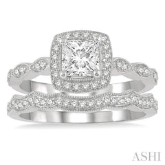 Princess Shape Halo Diamond Wedding Set