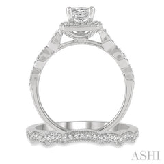 Princess Shape Halo Diamond Wedding Set