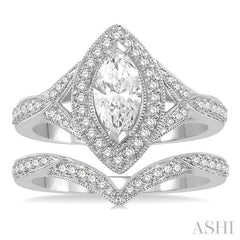 Marquise Shape Halo Diamond Wedding Set