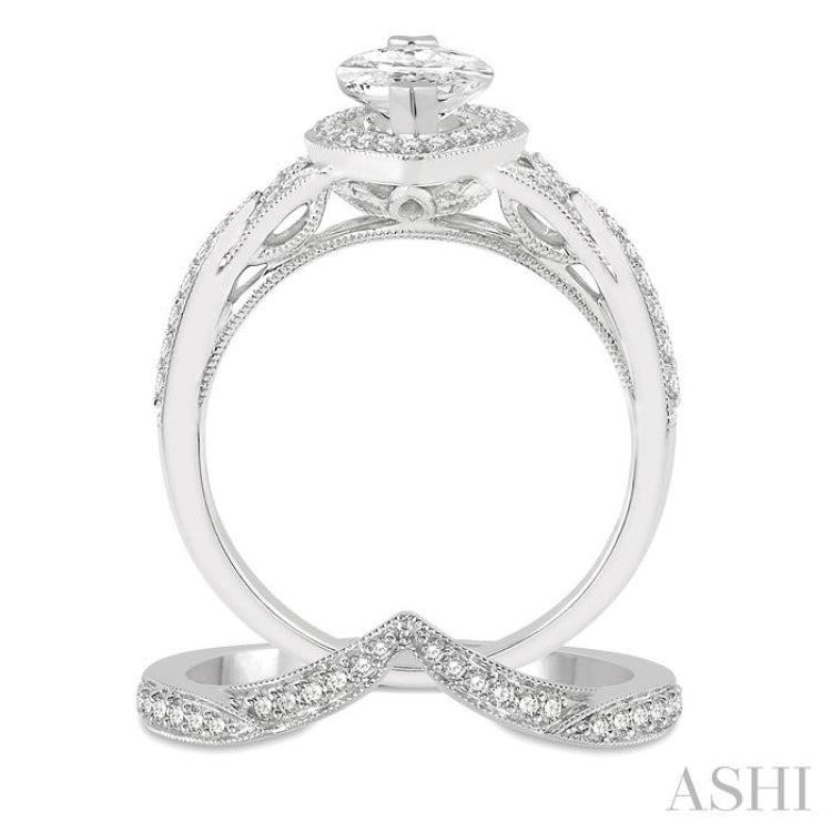 Marquise Shape Halo Diamond Wedding Set