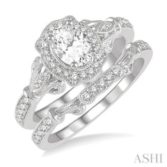 Oval Shape Halo Diamond Wedding Set