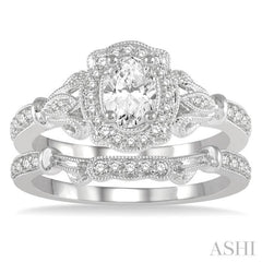 Oval Shape Halo Diamond Wedding Set