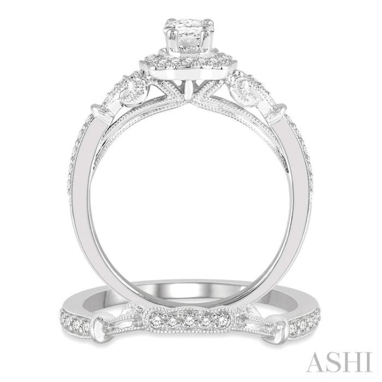 Oval Shape Halo Diamond Wedding Set