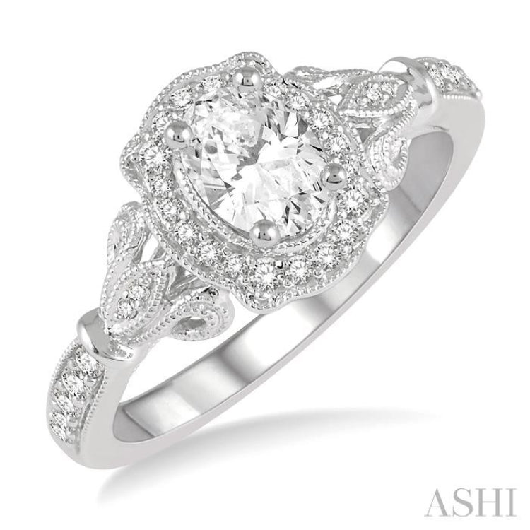 Oval Shape Semi-Mount Halo Diamond Engagement Ring