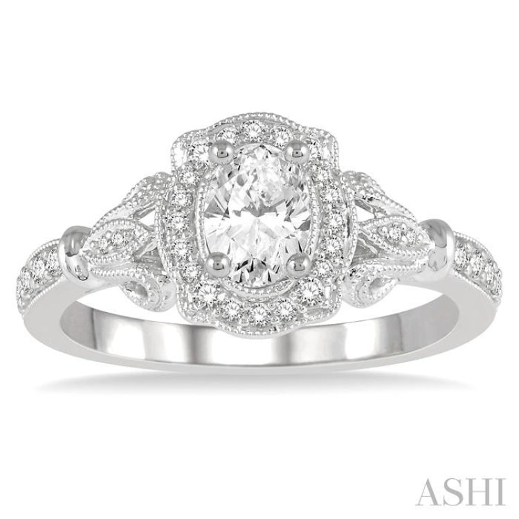 Oval Shape Semi-Mount Halo Diamond Engagement Ring