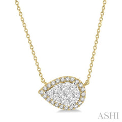 Pear Shape East-West Halo Lovebright Essential Diamond Necklace