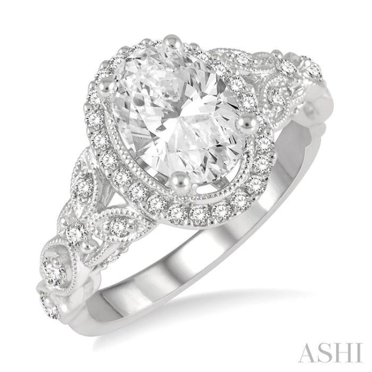 Oval Shape Semi-Mount Halo Diamond Engagement Ring