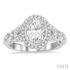 Oval Shape Semi-Mount Halo Diamond Engagement Ring