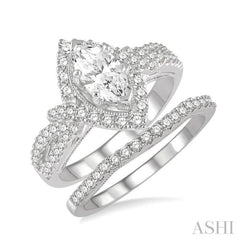 Marquise Shape Halo Diamond Wedding Set