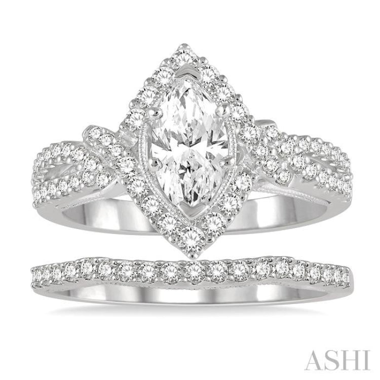 Marquise Shape Halo Diamond Wedding Set