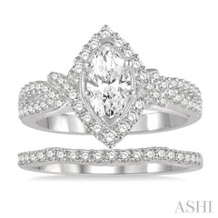 Marquise Shape Halo Diamond Wedding Set