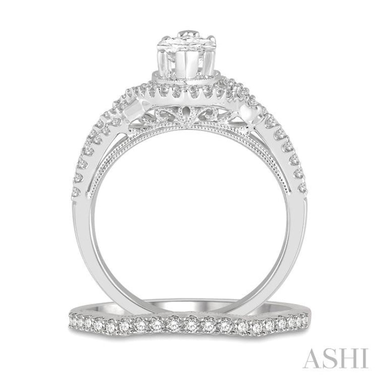 Marquise Shape Halo Diamond Wedding Set