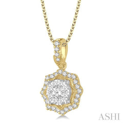 1/3 ctw Star Lattice Lovebright Round Cut Diamond Pendant With Chain in 14K Yellow and White Gold