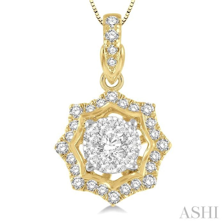 1/4 ctw Star Lattice Lovebright Round Cut Diamond Pendant With Chain in 14K Yellow and White Gold