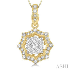 1/4 ctw Star Lattice Lovebright Round Cut Diamond Pendant With Chain in 14K Yellow and White Gold