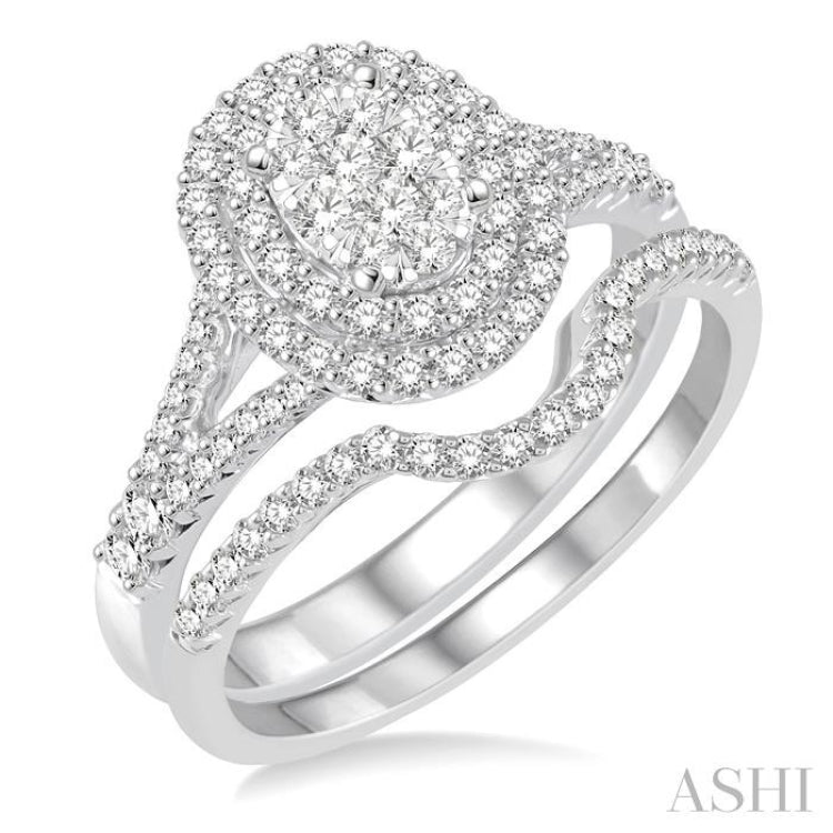 Oval Shape Halo Lovebright Diamond Wedding Set