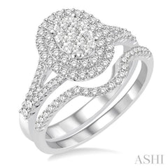 Oval Shape Halo Lovebright Diamond Wedding Set