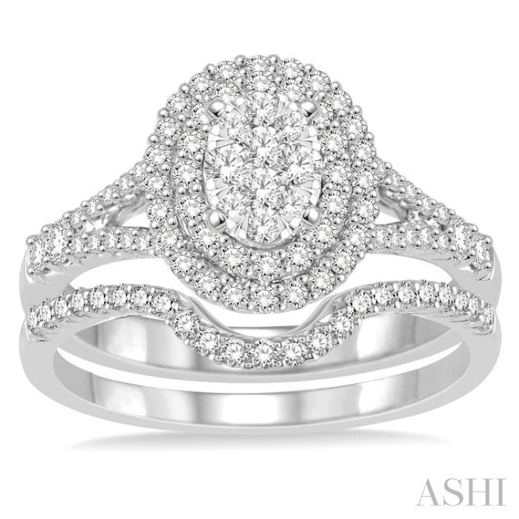 Oval Shape Halo Lovebright Diamond Wedding Set