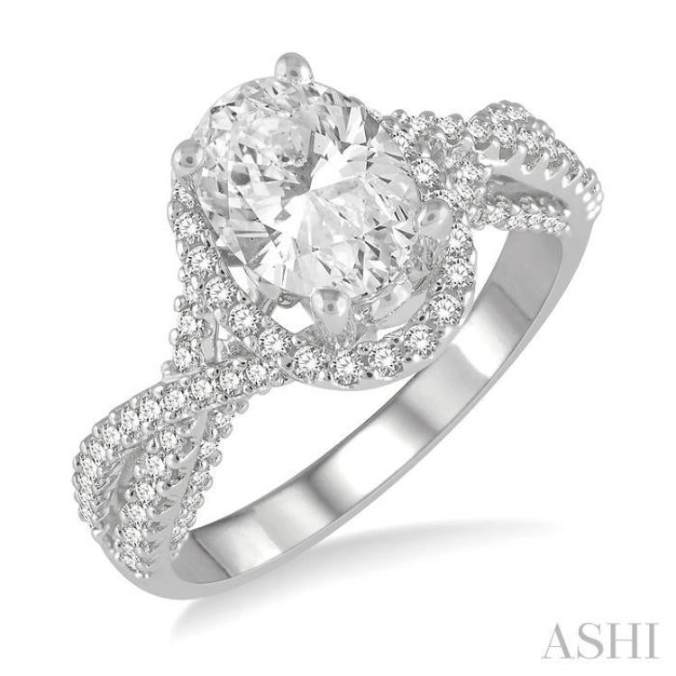 Oval Shape Semi-Mount Halo Diamond Engagement Ring