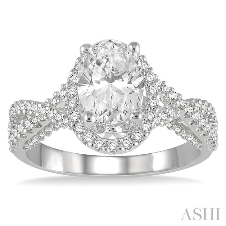 Oval Shape Semi-Mount Halo Diamond Engagement Ring