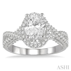 Oval Shape Semi-Mount Halo Diamond Engagement Ring