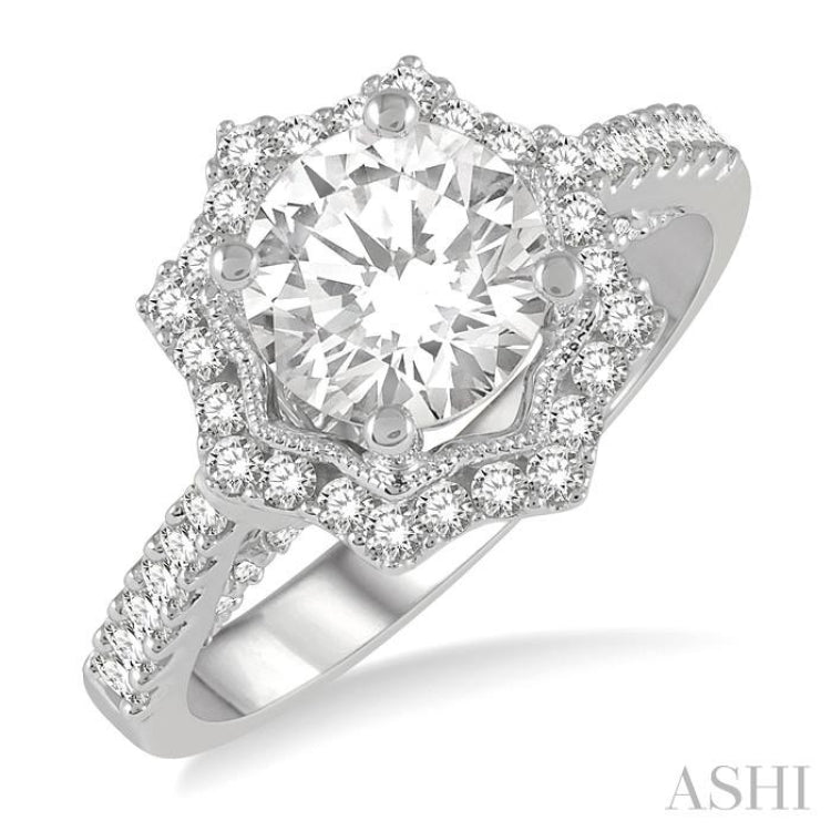 Round Shape Semi-Mount Halo Diamond Engagement Ring