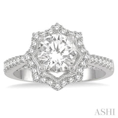 Round Shape Semi-Mount Halo Diamond Engagement Ring