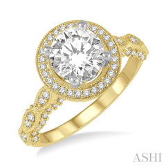 Round Shape Semi-Mount Halo Diamond Engagement Ring