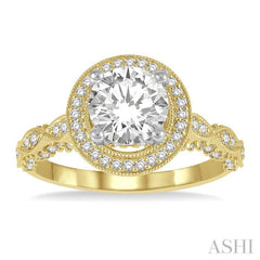 Round Shape Semi-Mount Halo Diamond Engagement Ring