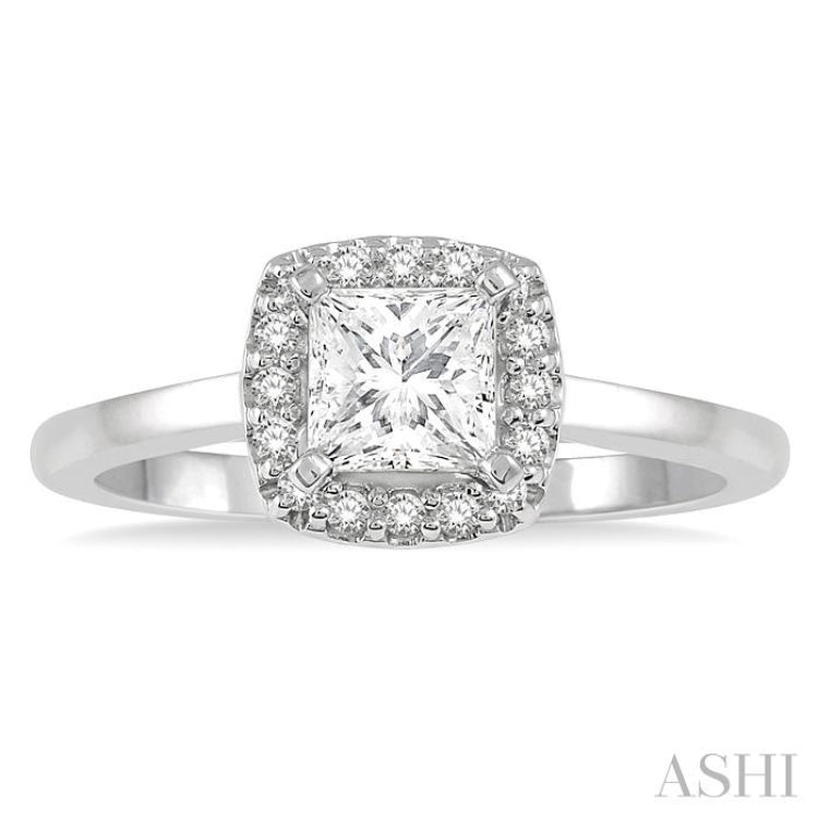 Princess Shape Semi-Mount Halo Diamond Engagement Ring