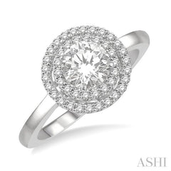 Round Shape Semi-Mount Halo Diamond Engagement Ring