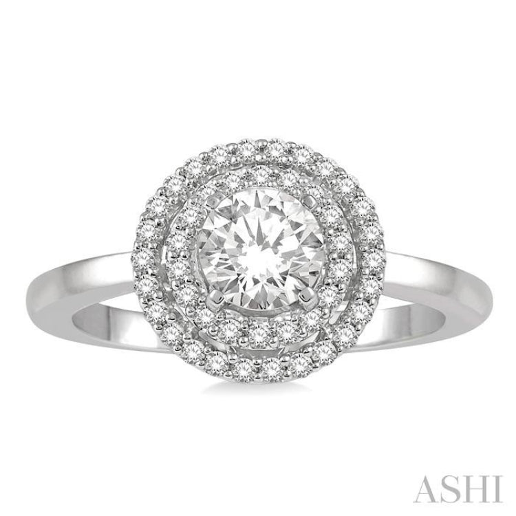 Round Shape Semi-Mount Halo Diamond Engagement Ring