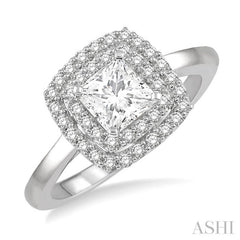 Princess Shape Semi-Mount Halo Diamond Engagement Ring