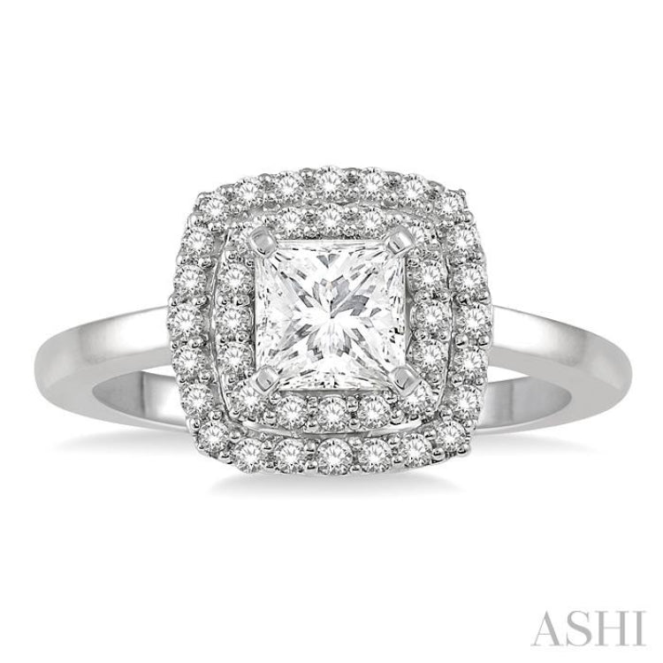 Princess Shape Semi-Mount Halo Diamond Engagement Ring