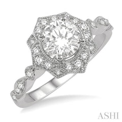 Round Shape Semi-Mount Halo Diamond Engagement Ring