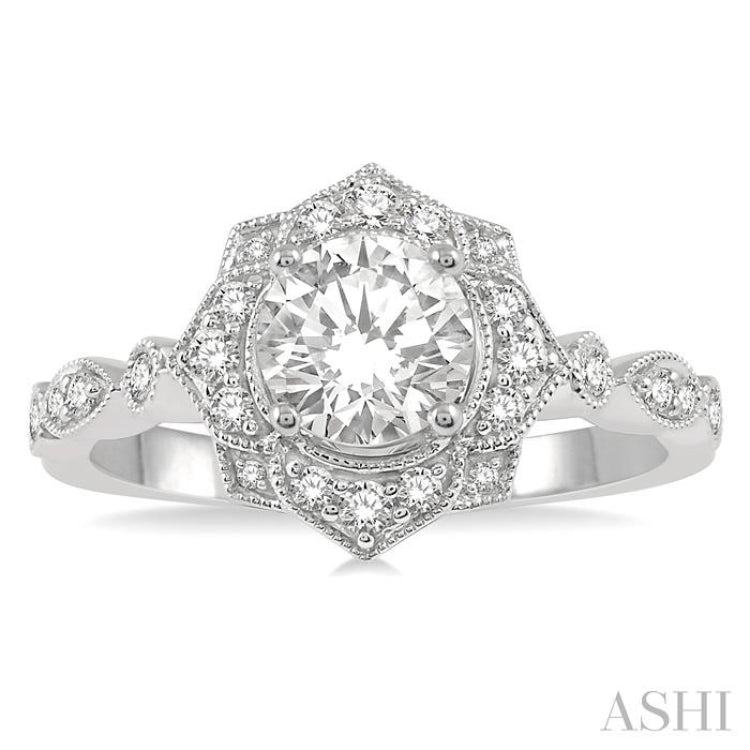 Round Shape Semi-Mount Halo Diamond Engagement Ring