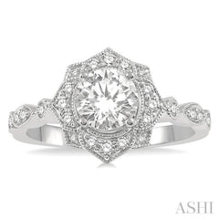 Round Shape Semi-Mount Halo Diamond Engagement Ring