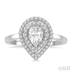 Pear Shape Semi-Mount Halo Diamond Engagement Ring