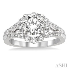 Round Shape Semi-Mount Halo Diamond Engagement Ring