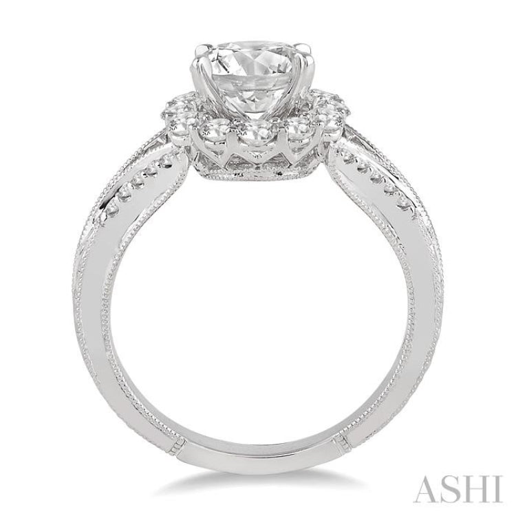 Round Shape Semi-Mount Halo Diamond Engagement Ring