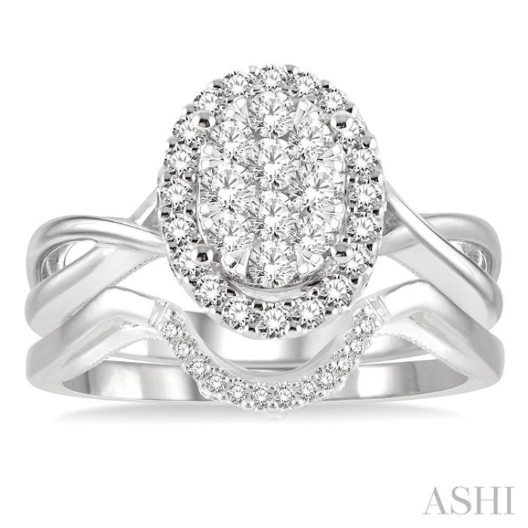 Oval Shape Halo Lovebright Diamond Wedding Set