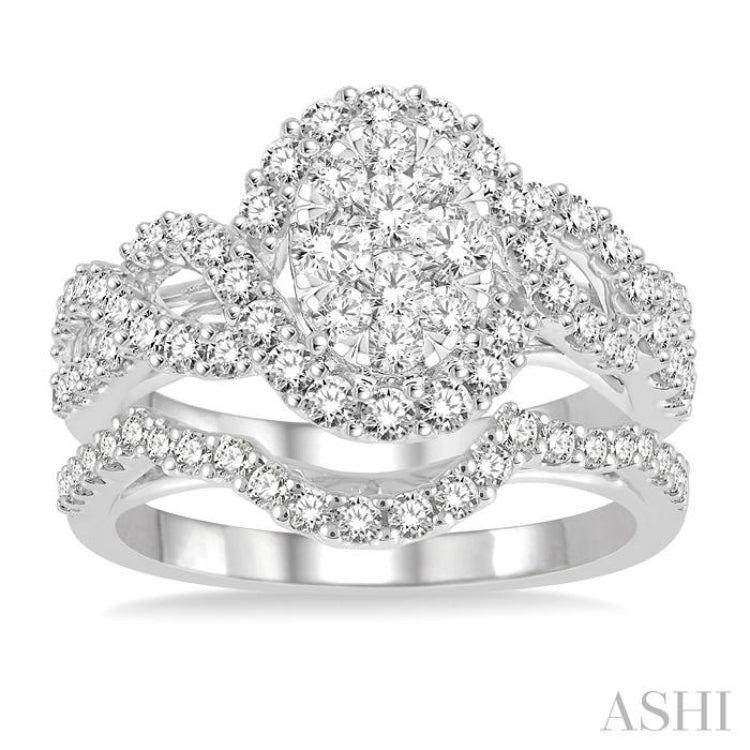 Oval Shape Halo Lovebright Diamond Wedding Set