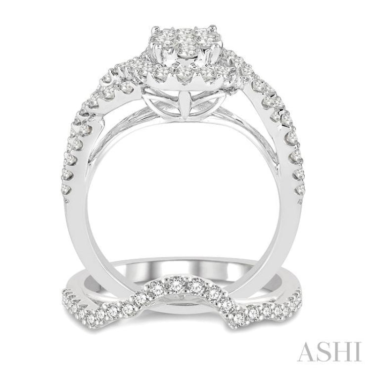 Oval Shape Halo Lovebright Diamond Wedding Set